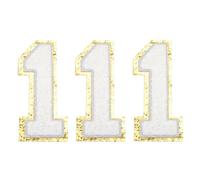sourcing map Chenille Number 1 Patches 4-1/2 Inch Height Iron on Number 0 Patches Golden Glitter Patches for Clothing for Clothing, Shoes, Hats, Backpacks Pack of 3(White)