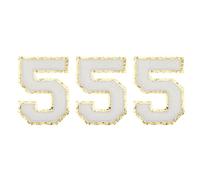 sourcing map Chenille Number 5 Patches 4-1/2 Inch Height Iron on Number 5 Patches Golden Glitter Embroidered Patches for Clothing, Shoes, Hats, Backpacks Pack of 3(White)