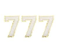 sourcing map Chenille Number 7 Patches 4-1/2 Inch Height Iron on Number 7 Patches Golden Glitter Embroidered Patches for Clothing, Shoes, Hats, Backpacks Pack of 3(White)