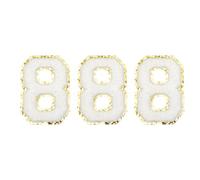 sourcing map Chenille Number 8 Patches 4-1/2 Inch Height Iron on Number 8 Patches Golden Glitter Embroidered Patches for Clothing, Shoes, Hats, Backpacks Pack of 3(White)