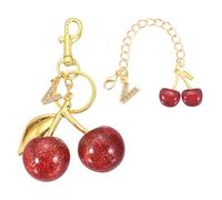sourcing map Cherry Keychain, Cherry Bag Charm Initial V Letter Charm, Cute Keychain Tote Bag Accessories for Women Purse Handbag Backpack Wallet Car Key Gifts, Gold/Red