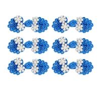 sourcing map Chinese Knots Sewing Buttons Closure, 6 Pairs 60x25mm Knot Frog Buttons, Sewing Buttons Fasteners with Beads for DIY Cheongsam Tang Suit Coats Bridal Costumes Outfit (Lake Blue)