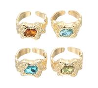 sourcing map Chunky Gold Rings Set for Women Adjustable Crystal Stackable Ring Open Vintage Statement Stacking Jewelry, Pack of 4, Golden Tone