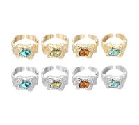 sourcing map Chunky Gold Rings Set for Women Adjustable Crystal Stackable Ring Open Vintage Statement Stacking Jewelry, Pack of 8, Golden Tone/Silver Tone
