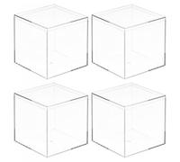 sourcing map Clear Acrylic Plastic Storage Box Square Cube Display Case with Lid, 9.5x9.5x9.5cm Container Box for Small Item, Pack of 4