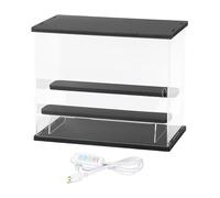 sourcing map Clear Display Case, 3 Layer Acrylic Figure Display Case Clear Display Boxes for Collectibles, Figures Model Toys Home Storage(with Square LED Light, 13x7x10 Inch Black Base)