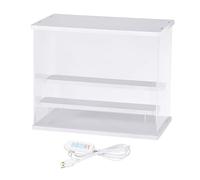 sourcing map Clear Display Case, 3 Layer Acrylic Figure Display Case Clear Display Boxes for Collectibles, Figures Model Toys Home Storage(with Square LED Light, 13x7x10 Inch White Base)
