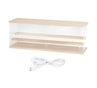 sourcing map Clear Display Case, 3 Layer Acrylic Figure Display Case Clear Display Boxes for Collectibles, Figures Model Toys Home Storage(with Square LED Light, 24x7x8 Inch Wood Base)