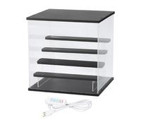 sourcing map Clear Display Case, 5 Layer Acrylic Figure Display Case Clear Display Boxes for Collectibles, Figures Model Toys Home Storage(with Square LED Light, 13x12x13 Inch Black Base)