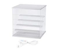 sourcing map Clear Display Case, 5 Layer Acrylic Figure Display Case Clear Display Boxes for Collectibles, Figures Model Toys Home Storage(with Square LED Light, 13x12x13 Inch White Base)