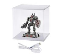 sourcing map Clear Display Case, Acrylic Figure Display Case Clear Display Boxes for Collectibles, Figures Model Toys Home Storage(with Line LED Light, 12x12x12 Inch White Base)