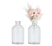 sourcing map Clear Glass Bud Vase Set of 2, Small Flower Vases for Centerpiece, Tiny 1000ml Narrow mouth Vintage Clear Mini Vases in Bulk Assorted for Rustic Wedding Home Table Decor