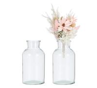 sourcing map Clear Glass Bud Vase Set of 2, Small Flower Vases for Centerpiece, Tiny 1000ml Wide Mouth Vintage Clear Mini Vases in Bulk Assorted for Rustic Wedding Home Table Decor