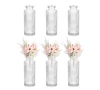 sourcing map Clear Glass Bud Vase Set of 6, Small Flower Vases for Centerpiece, Ribbed Vintage Clear Mini Vases in Bulk Assorted for Rustic Wedding Floral Party Home Table Decor