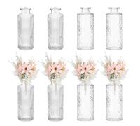 sourcing map Clear Glass Bud Vase Set of 8, Small Flower Vases for Centerpiece, Ribbed/Relief Vintage Clear Mini Vases in Bulk Assorted for Rustic Wedding Floral Party Home Table Decor