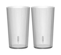 sourcing map Clear Plastic Reusable Drinking Glasses, 11.8oz Ribbed Drinking Glasses Set Plastic Water Cup Unbreakable Stackable for Beer Cocktail Water Juice Whiskey(Gray, 2Pcs)