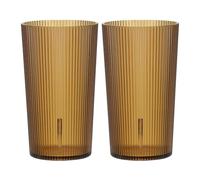 sourcing map Clear Plastic Reusable Drinking Glasses, 11.8oz Ribbed Drinking Glasses Set Plastic Water Cup Unbreakable Stackable for Beer Cocktail Water Juice Whiskey(Brown, 2Pcs)