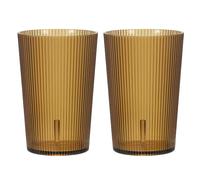 sourcing map Clear Plastic Reusable Drinking Glasses, 7.4oz Ribbed Drinking Glasses Set Plastic Water Cup Unbreakable Stackable for Beer Cocktail Water Juice Whiskey(Brown, 2Pcs)
