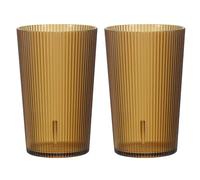 sourcing map Clear Plastic Reusable Drinking Glasses, 9.5oz Ribbed Drinking Glasses Set Plastic Water Cup Unbreakable Stackable for Beer Cocktail Water Juice Whiskey(Brown, 2Pcs)