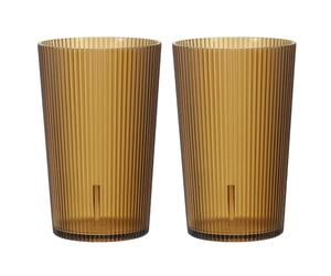 sourcing map Clear Plastic Reusable Drinking Glasses, 9.5oz Ribbed Drinking Glasses Set Plastic Water Cup Unbreakable Stackable for Beer Cocktail Water Juice Whiskey(Brown, 2Pcs)