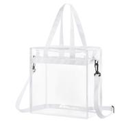 sourcing map Clear Tote Bag, 1Pcs 13" x 6" x 13", PVC Waterproof Closure Crossbody Shoulder Bag with Zipper and Adjustable Strap for Stadium Events, Ball Game, Concert, Beach (White)