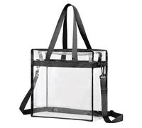 sourcing map Clear Tote Bag, 1Pcs 13" x 6" x 13", PVC Waterproof Closure Crossbody Shoulder Bag with Zipper and Adjustable Strap for Stadium Events, Ball Game, Concert, Beach (Black)
