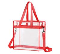 sourcing map Clear Tote Bag, 1Pcs 13" x 6" x 13", PVC Waterproof Closure Crossbody Shoulder Bag with Zipper and Adjustable Strap for Stadium Events, Ball Game, Concert, Beach (Red)
