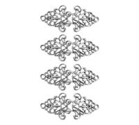 sourcing map Cloak Clasp, 4 Pairs Sew on Hooks and Eyes Vintage Flower Cape Clasps Sweater Shawl Collar Cardigan Buckles(Silver)