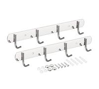 sourcing map Coat Hook Rack, 201 Stainless Steel Coat Rack Wall Mounted with 4 Hooks Metal Hook Rail Wall Hangers for Hanging Bedroom Bathroom 2Pcs