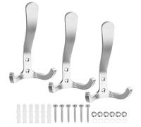 sourcing map Coat Hooks for Wall, 3Pcs Waterproof Stainless Steel Hat Hooks, Towel Hooks Double Bath Robe Hook Wall Mount for Kitchen, Door, Bathroom, Foyers, Hallways, Bedrooms (Silver)