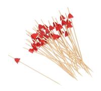 sourcing map Cocktail Toothpicks, 100Pcs 4.72" Bamboo Christmas Tree Long Fruit Stick Decorative Cocktail Skewers Picks for Drinks Appetizer Fruits, Red