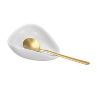 sourcing map Coffee Spoon Holder, Mini Ceramic Spoon Holder Porcelain Teaspoon Rest with Gold Teaspoon for Espresso Latte Cappuccino Dessert Kitchen Dining Coffee Bar Accessories, White