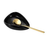 sourcing map Coffee Spoon Holder, Mini Ceramic Spoon Holder Porcelain Teaspoon Rest with Gold Teaspoon for Espresso Latte Cappuccino Dessert Kitchen Dining Coffee Bar Accessories, Black