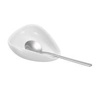 sourcing map Coffee Spoon Holder, Mini Ceramic Spoon Holder Porcelain Teaspoon Rest with Silver Teaspoon for Espresso Latte Cappuccino Dessert Kitchen Dining Coffee Bar Accessories, White