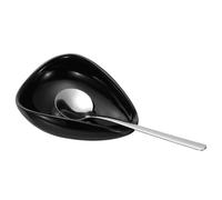 sourcing map Coffee Spoon Holder, Mini Ceramic Spoon Holder Porcelain Teaspoon Rest with Silver Teaspoon for Espresso Latte Cappuccino Dessert Kitchen Dining Coffee Bar Accessories, Black