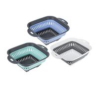 sourcing map Collapsible Colander 3pcs, Foldable Food Strainers with Extendable Handle Kitchen Folding Strainer for Pasta, Veggies, and Fruits-Grey+Green+Blue