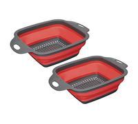 sourcing map Collapsible Colander Set, 2 Pcs Silicone Square Foldable Strainer with Handle Space Saving Suitable for Pasta, Vegetables, Fruits - Red Large