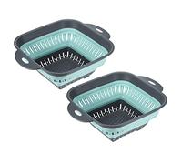 sourcing map Collapsible Colander Set 2pcs, 3-Quart Square Collapsible Strainers and Colanders with Extendable Handles, Kitchen Vegetable Washing Basket-Green