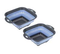 sourcing map Collapsible Colander Set 2pcs, 3-Quart Square Collapsible Strainers and Colanders with Extendable Handles, Kitchen Vegetable Washing Basket-Blue