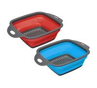 sourcing map Collapsible Colander Set, 2pcs Silicone Square Foldable Strainer Space Saving Suitable for Pasta, Vegetables, Fruits - Blue Red Small