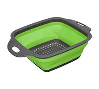 sourcing map Collapsible Colander, Silicone Square Foldable Strainer with Handle Space Saving Suitable for Pasta, Vegetables, Fruits - Green Small