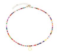 sourcing map Colorful Beaded Initial Necklaces for Women, Handmade Bead Chokers Necklace Bohemian Letter Alphabet Pendant Jewelry 18K Gold Plated for Teen Girls Birthday Gifts (Letter O)