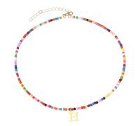 sourcing map Colorful Beaded Initial Necklaces for Women, Handmade Bead Chokers Necklace Bohemian Letter Alphabet Pendant Jewelry 18K Gold Plated for Teen Girls Birthday Gifts (Letter H)