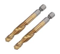 sourcing map Combination Drill and Tap Bit, 1/4" Hex Shank M8 x 1.25 Metric Titanium Coated High Speed Steel 4341 Spiral Flute Drilling Tapping Tool Extra Long 2pcs