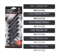 sourcing map Compressed Charcoal Sticks, Soft/Medium/Hard Grade Square Vine Charcoal Sticks Set Art Supplies for Painting Drawing Sketching Shading Artists Beginners(Pack of 6)