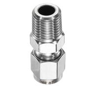 sourcing map Compression Fitting 1/4" Tube OD x 1/4" PT Male Thread Stainless Steel Straight Coupler Adapter Compression Tube Pipe Fitting Connector for Oil Gas Water