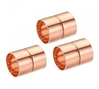sourcing map Copper Pipe Coupling 22mm Straight Connecting Adapter with Rolled Tube Stop C x C Solder Connection for Plumbing 3Pcs