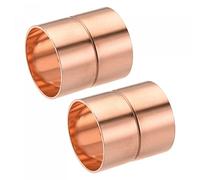 sourcing map Copper Pipe Coupling 35mm Straight Connecting Adapter with Rolled Tube Stop C x C Solder Connection for Plumbing 2Pcs