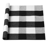 sourcing map Cotton Plaid Door Mat, Black & White Area Floor Rugs, Checkered Carpet for Indoor/Outdoor, Woven Washable Buffalo Mat, Retro Doormat Runner Rug for Front Porch/Kitchen 24"x35"