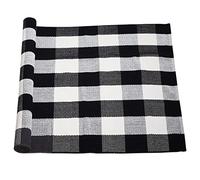 sourcing map Cotton Plaid Door Mat, Black & White Area Floor Rugs, Checkered Carpet for Indoor/Outdoor, Woven Washable Buffalo Mat, Retro Doormat Runner Rug for Front Porch/Kitchen 35"x59"